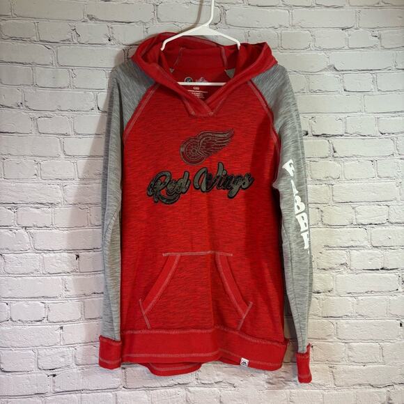 Majestic Red Wings (Fabbri) Red and Gray Distressed Hoodie Size Large E106 - Picture 1 of 9